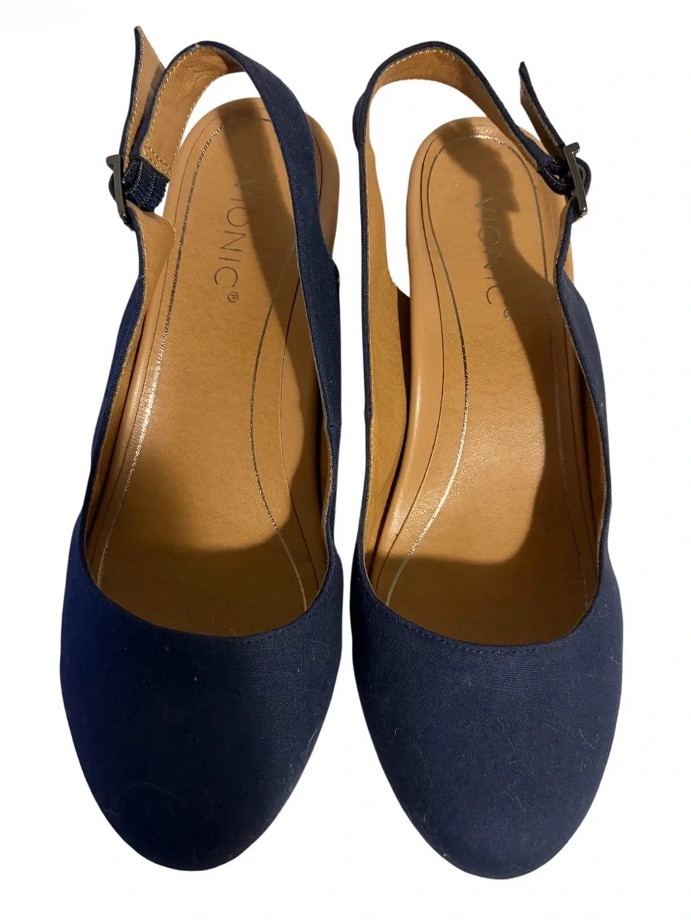 Vionic Coralina Navy Blue Slingback Wedge Espadrilles Orthotic Comfort Size 11W